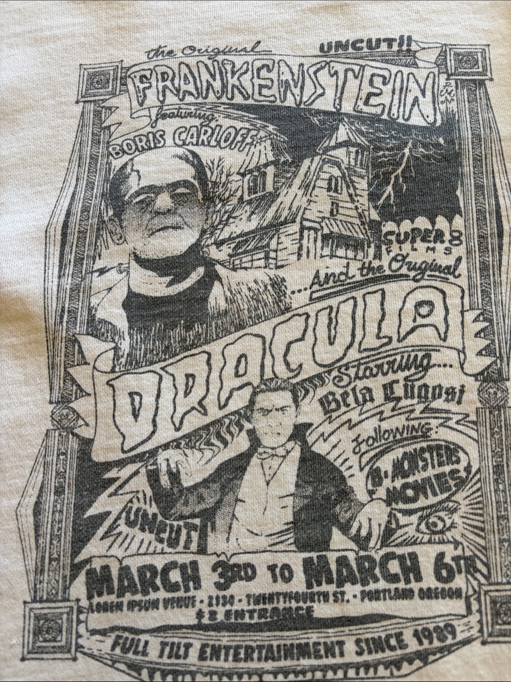 Unbranded White Graphic Crewneck Sweatshirt - Frankenstein/Dracula Poster Design - Picture 2 of 5
